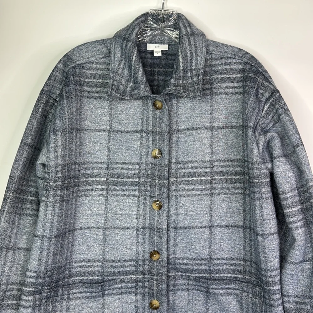 J.Jill Blue Gray Plaid Button Shacket Size Medium
